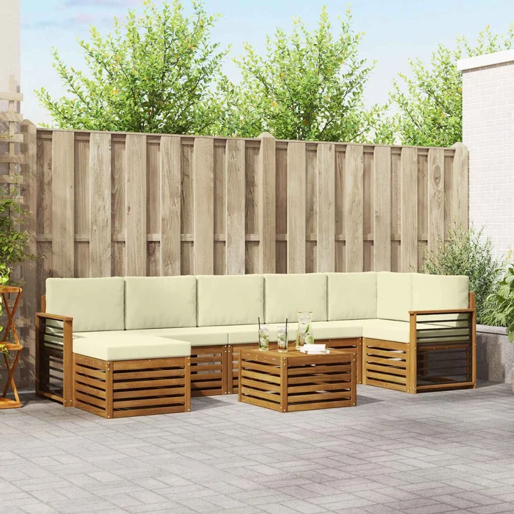 vidaXL Outdoor-Sofagarnitur 8 stk. 8-Sitzer Natur und Creme 3375220 – Bild 1