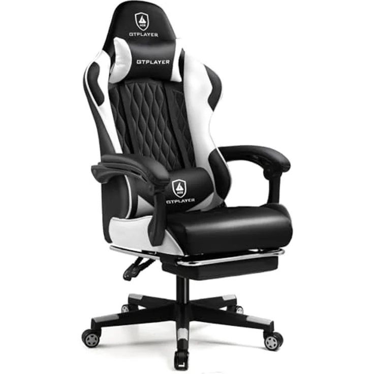GTPLAYER Gaming Stuhl, Gamer Stuhl, Ergonomischer Bürostuhl mit mit Fußstütze verstellbare Lenden und Kopfkissen, Gaming Chair Gepolstert, Gaming Sessel 150 kg Belastbarkeit weiß – Bild 1