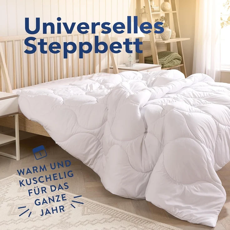 John Cotton New Way Bettdecke 200x220 - Innovativ & Atmungsaktive Steppdecke für Allergiker | Oeko-Test Zertifiziert Bettdecken | Ideal Schlafdecke für Frühling & Herbst | Decke 200x220 cm – Bild 2