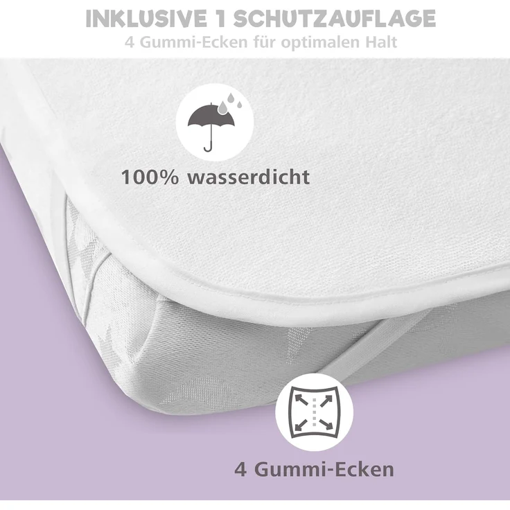 2X Spannbettlaken aus 100% Baumwolle mit Gummiband - 1X Matratzenschoner aus 100% wasserdichtem Material - 3er-Set - 50x83 cm - Weltraum – Bild 4