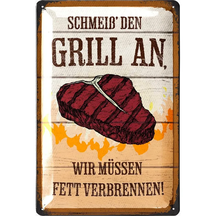 LANOLU Blechschild Grill An - 20x30cm – Metall – Mehrfarbig – 20204