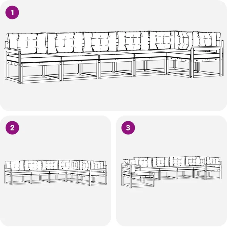 vidaXL Outdoor-Sofagarnitur mit Kissen 6 pcs Weiß und Hellgrau 3387690 – Bild 7