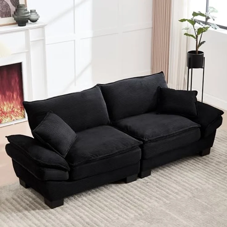 Ball & Cast Couch mit Schlaffunktion, Samt Sofa 2 Sitzer mit Kissen für das Wohnzimmer Wohnung Schlafzimmer, 224 x 81 x 81 (BxHxT), Schwarz – Bild 2