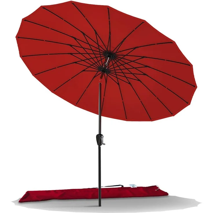 VOUNOT Shanghai Sonnenschirm 270 cm Rund mit Kurbelvorrichtung, Knickbar, Sonnenschutz UV-Schutz, Balkonschirm Gartenschirm Marktschirm mit Schutzhülle, Rot – Bild 1