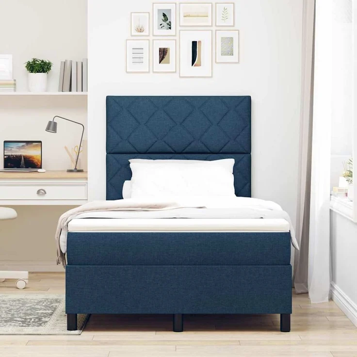 vidaXL Boxspringbett mit LED-Lichtleisten Blau 120 x 200 cm Stoff 3342941 – Bild 4