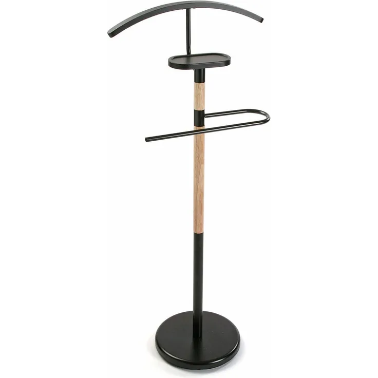 Versa Holstebro Moderner und multifunktionaler Herrendiener mit 2 Haken oder Aufhängern für Männer- oder Damenkleidung, Maßnahmen (H x L x B) 112 x 28,8 x 46,5 cm, Metall und Holz, Farbe: Schwarz