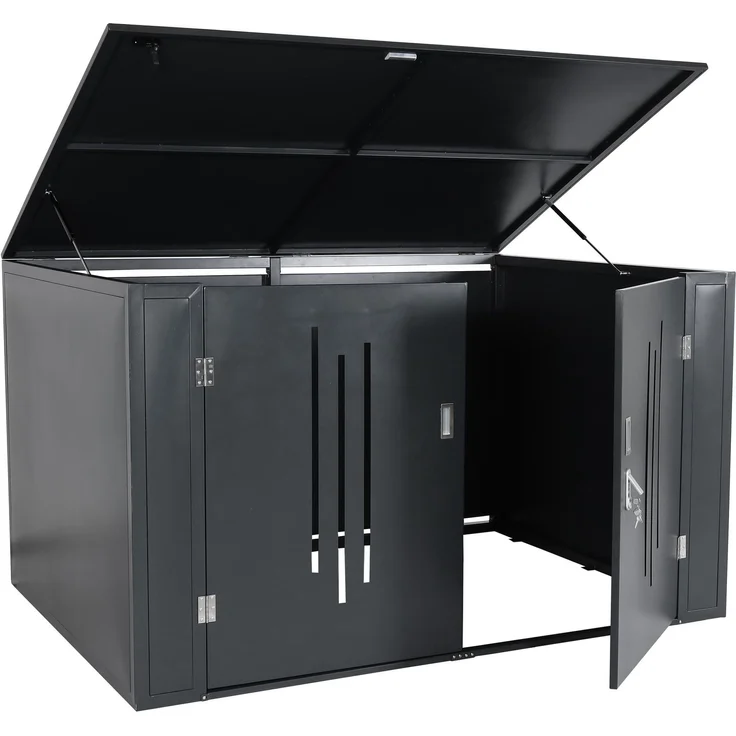 4er-Fahrradgarage HWC-K64, Gerätehaus Fahrradbox mit Deckel, abschließbar Metall 121x202x150cm, anthrazit – Bild 9
