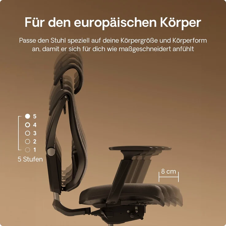Desktronic Bürostuhl Verstellbarer Ergonomischer SitPro, Schwarz 3-Dimensional Armlehne, Integrierte 5-Wege-Lendenwirbelstütze – Bild 10