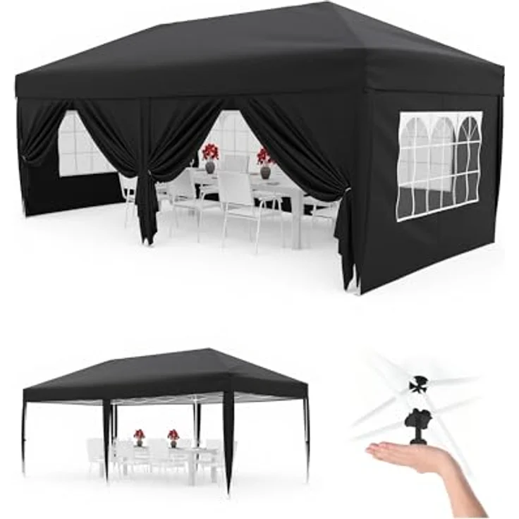 Faltpavillon 3x6 m wasserdicht stabil mit 6 Seitenwänden – Pop up Pavillon faltbar aus 420D Oxford, UV-Schutz 50+, 3-Fach höhenverstellbar, Partyzelt mit Tragetasche für Garten & Outdoor Schwarz – Bild 1
