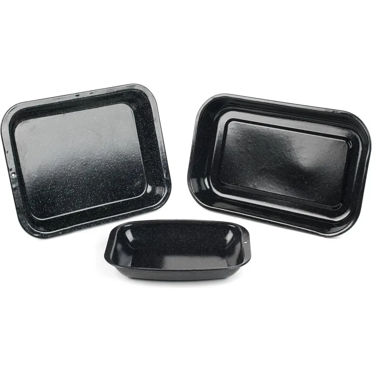 Russell Hobbs CW20701AR 3-teiliges Bräter-Set, lierter Karbonstahl, 26-36-38 cm, schwarz