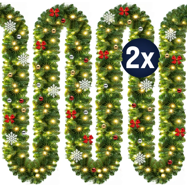 Casaria 2er Set Weihnachtsgirlande 80LEDs mit Deko – Bild 2
