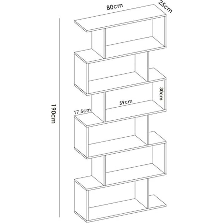 Dmora - Misma Bücherregal, Mehrzweck-Büroregal, Bücherregal mit 5 Regalen, 80x25h190 cm, Weiß – Bild 2