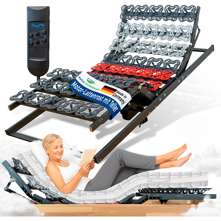 Reha-Schlafwelt elektrischer 7-Zonen Lattenrost 90×200 cm, AEROBALANCE KF, mit Motor Kopf- Fußteil verstellbar, komplett montiert