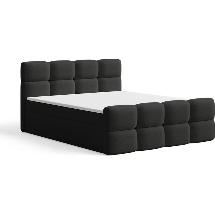 GRAINGOLD Rivon Doppelbett 180x200, Boxspringbett, zwei Bettkästen, mit Kopfteil, Modern Stil, Bouclé-Stoff, Schwarz – Bild 2