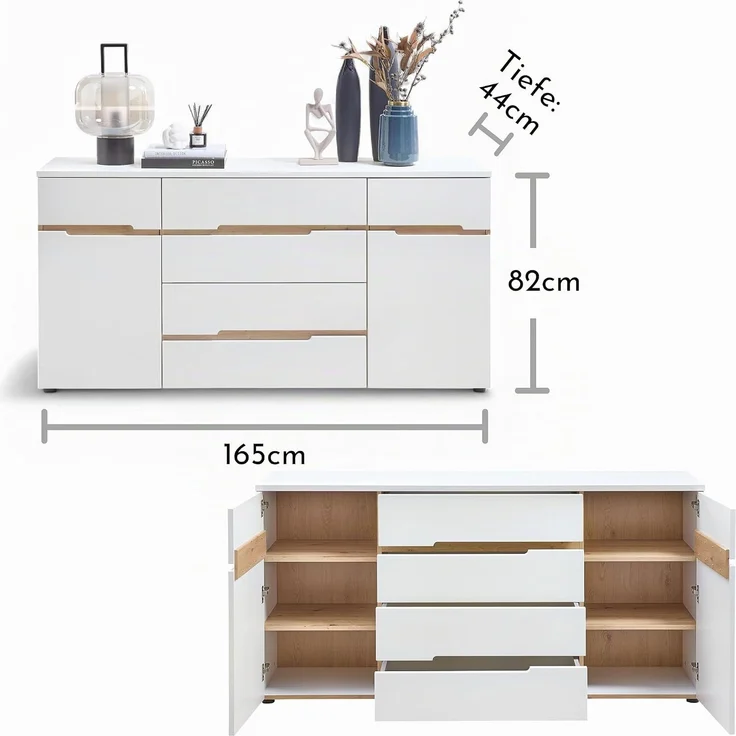 Innostyle Sideboard MEAGAN - Esszimmer & Wohnzimmer & Schlafzimmer Kombikommode in Weiß-Artisan Eiche – Bild 3