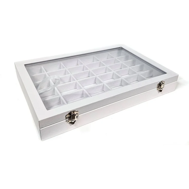 Yudu Schmuckkasten Schmucklade Schmuckkasten Schaukasten mit Glasdeckel Weiss – Bild 1