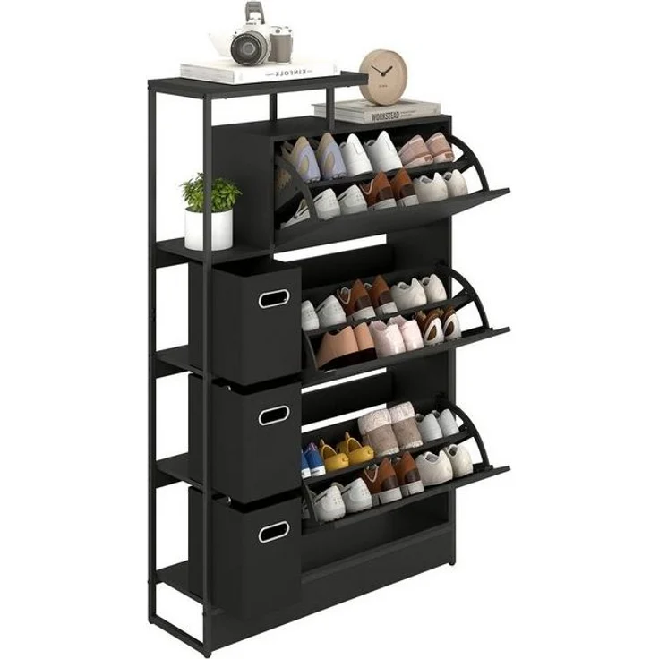 Puluomis Schuhschrank mit 3 Stoffschubladen, Aufbewahrungsschrank für Schuhe, 81 x 24 x 132 cm Kippsicherer Flurschrank mit Höhenverstellbaren Böden & Füßen – Bild 4