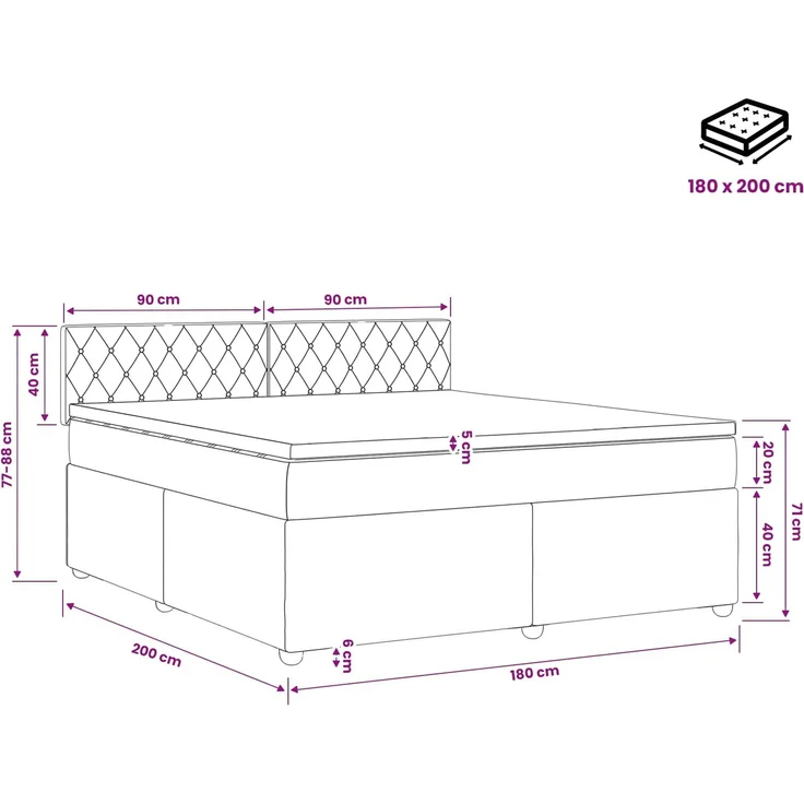 vidaXL Boxspringbett mit Matratze Dunkelblau 180 x 200 cm Samt 3451725 – Bild 11