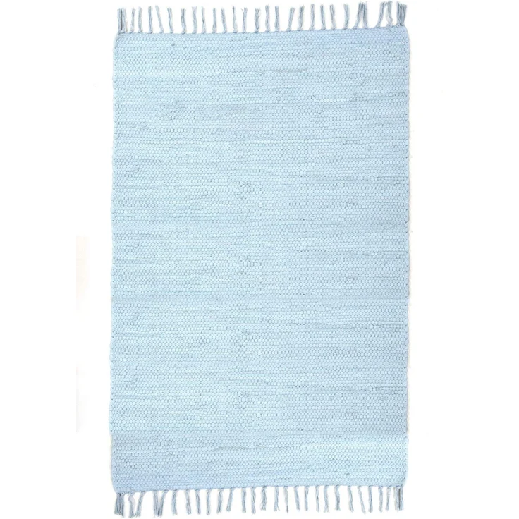 Theko | Dhurry Teppich aus 100% Baumwolle Flachgewebe Teppich Happy Cotton | handgewebt | Farbe: Hellblau | 60x120 cm