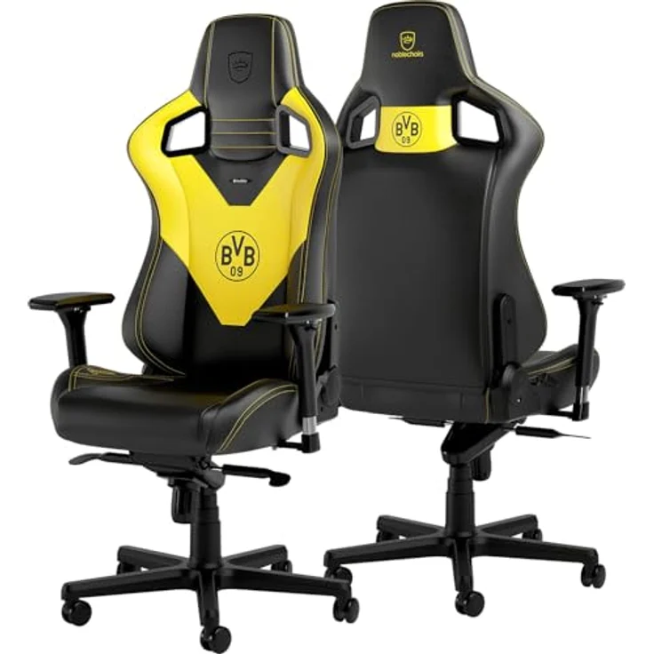noblechairs Epic Gaming Stuhl, Bürostuhl Ergonomisch, Schreibtisch Stuhl, Kopf- und Lendenstütze, PU-Leder, Entwickelt für Nutzer bis 120 kg und 1,7 Meter Hoch, (Borussia Dortmund Edition) – Bild 5