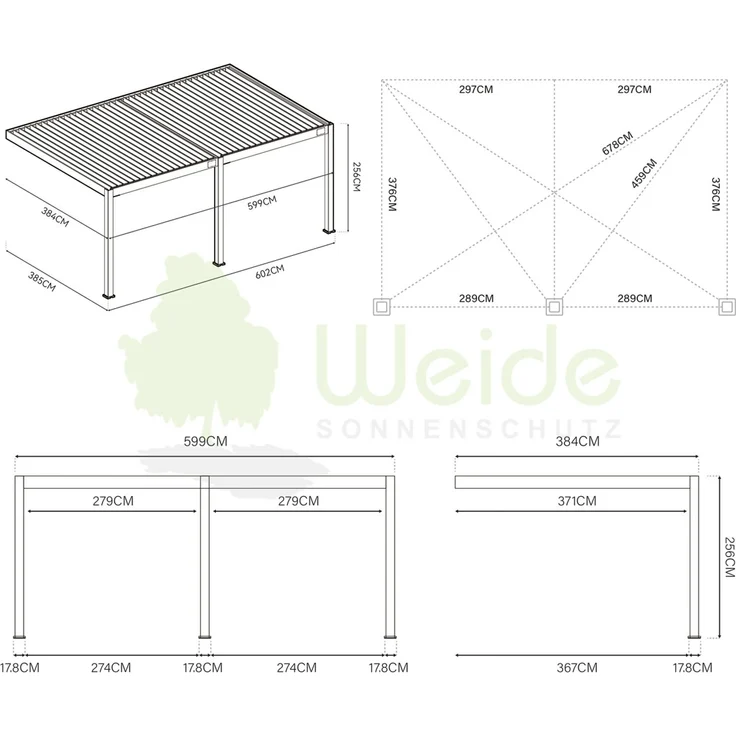 Weide Deluxe Plus | Wand Pergola | Voll Aluminium | 4 x 6 M | Lamellendach weiß – Bild 5
