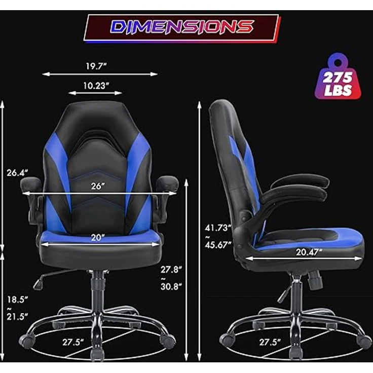 Sweetcrispy Gaming-Stuhl – Computerstuhl Ergonomischer Bürostuhl PU-Leder Schreibtischstuhl Chefsessel Verstellbarer Drehstuhl Arbeitsstuhl mit hochklappbarer Armlehne – Bild 4