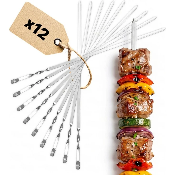 BIG-PAN Grillbesteck-Set BBQ Set 12-teilig – Edelstahl Grillspieße 550 mm Schaschlikspieße – Bild 1