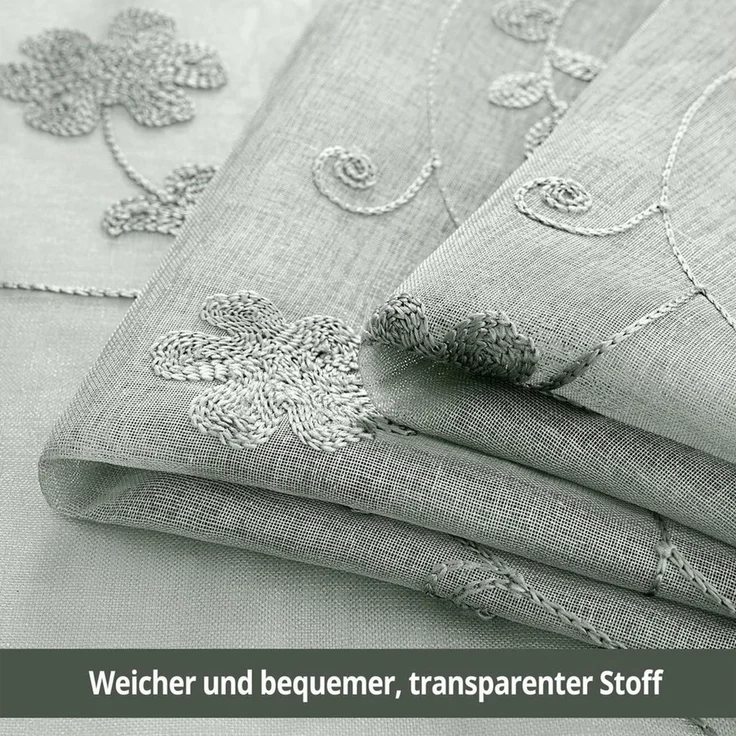 Agger Vorhang Leinen Voile Vorhänge, halbtransparente Blumenvorhänge, Blätter-Stickerei Vorhänge, geeignet für Schlafzimmer und Wohnzimmer – Bild 4