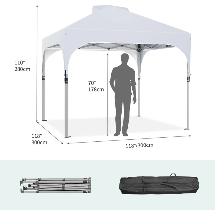 YITAHOME 3X3Meter Wasserdichter Pavillon Faltpavillon mit Seitenteilen, Faltbarer Pop up Pavillon Höhenverstellbar Gartenpavillon Anti-UV für Partys, Camping, Märkte und Festival, Weiß – Bild 6