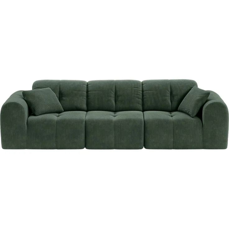 skølm 'Vanaheim' Sofa 3 Sitzer mit 2 Kissen, Cloud Sofa dunkelgrün, Cord, Vollschaumcouch mit Federkern und Vakuum-Kompression, kein Aufbau erforderlich – Bild 12