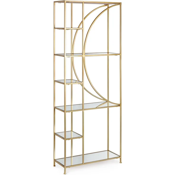 Regal Ronela aus Metall und Glas, elegant, goldfarben, 5 Fächer, modernes Design