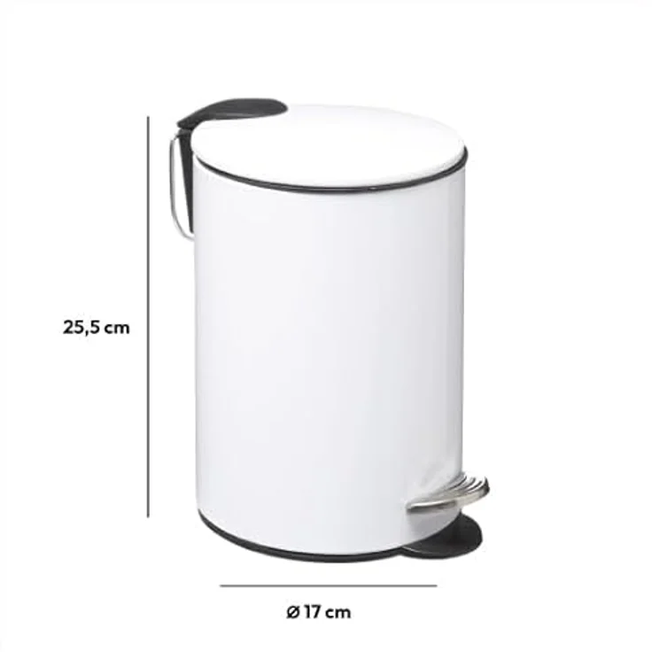 5five Colorama Treteimer, weiß, 3 l, Metall, Soft-Close-Mechanismus, herausnehmbarer Inneneimer, für Bad, WC, Büro – Bild 5
