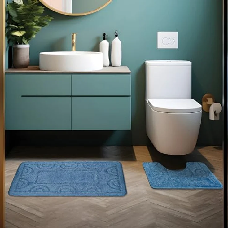 Comart, Teppich Nicole, für Badezimmer, synthetischer Stoff, rutschfeste Unterseite, Hellblau, 3-teiliges Set – Bild 4