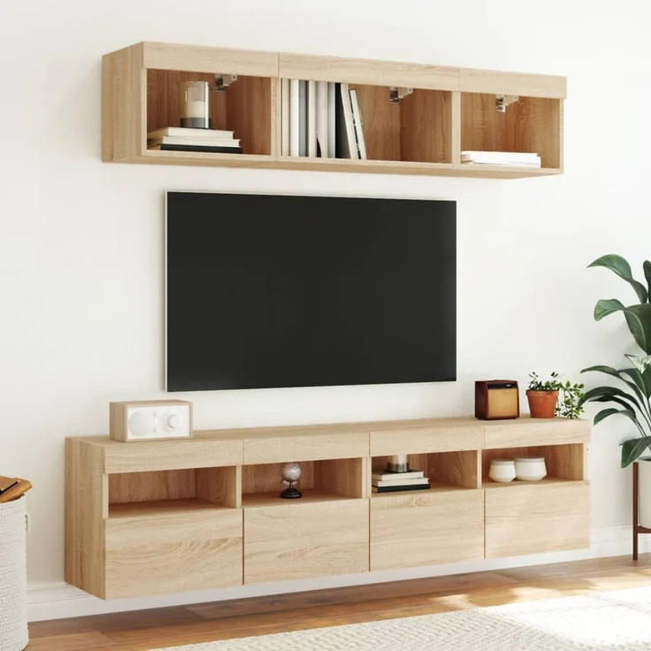 TV-Wandschrank, Fernsehschrank mit LED-Leuchten Sonoma-Eiche 80x30x40 cm – Bild 6