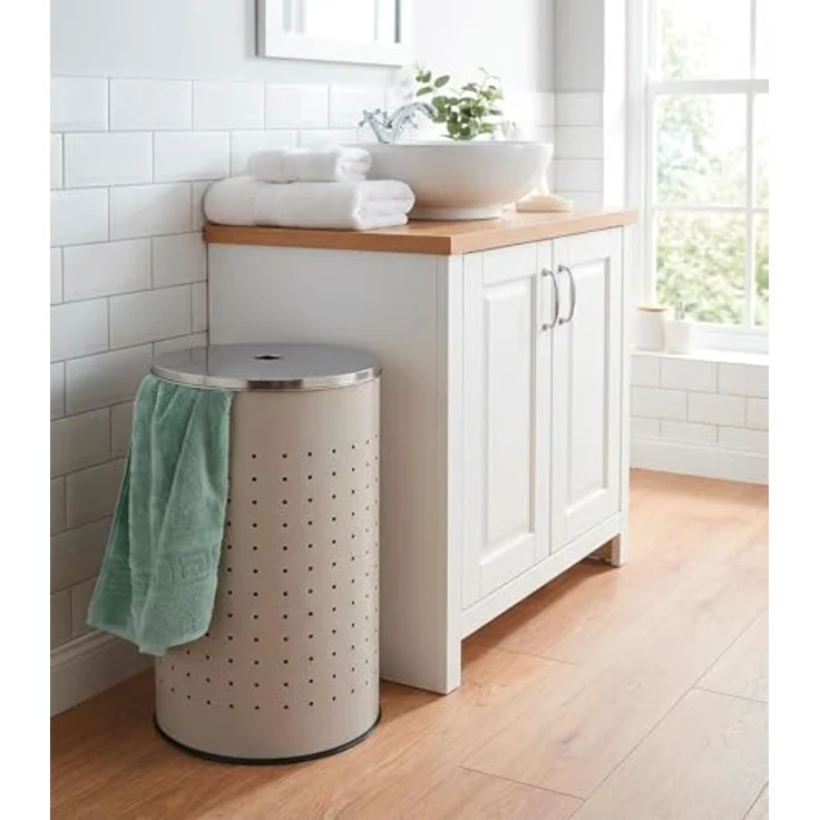 Home4You Wäschetonne Wäschesammler, Greige, Ø 35,5 x H 57,5 cm, (1 St), 54 Liter Fassungsvermögen, mit Belüftungslöcher – Bild 2
