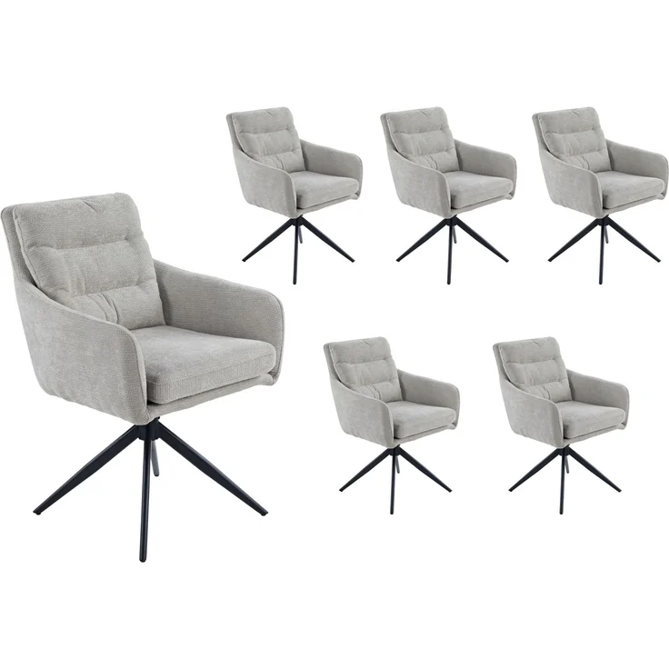 LC Home Esszimmerstühle »Fargo« 6er Set Webstoff hellgrau – drehbare Armlehnstühle & Polsterstühle – Bild 1