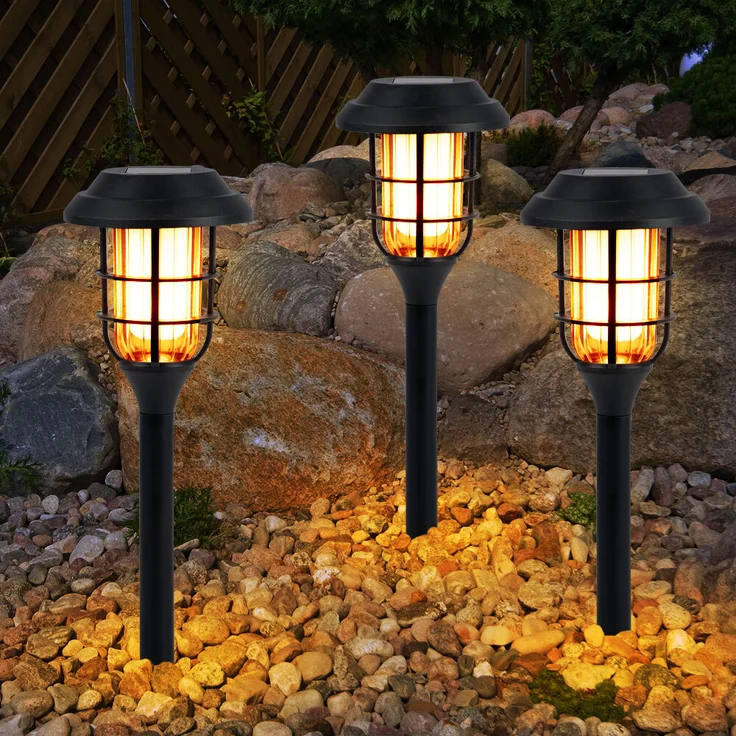 9er Set LED Solarleuchten, Erdspieß, schwarz, H 43 cm – Bild 8