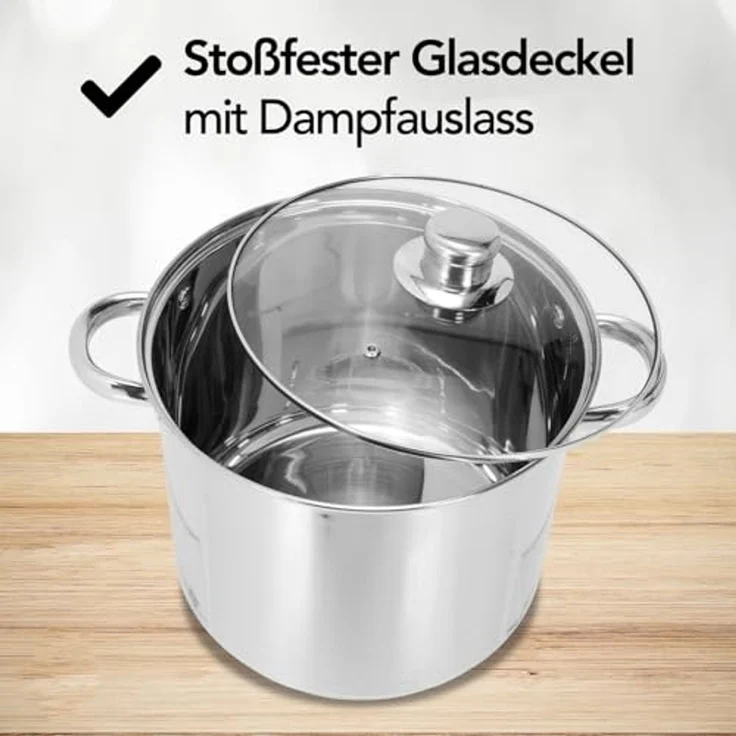 Brixy Suppentopf Stampftopf - Glasdeckel - 16,5L - 30 CM - Induktion Gas Keramik - Spülmaschinenfest - Edelstahl – Bild 5