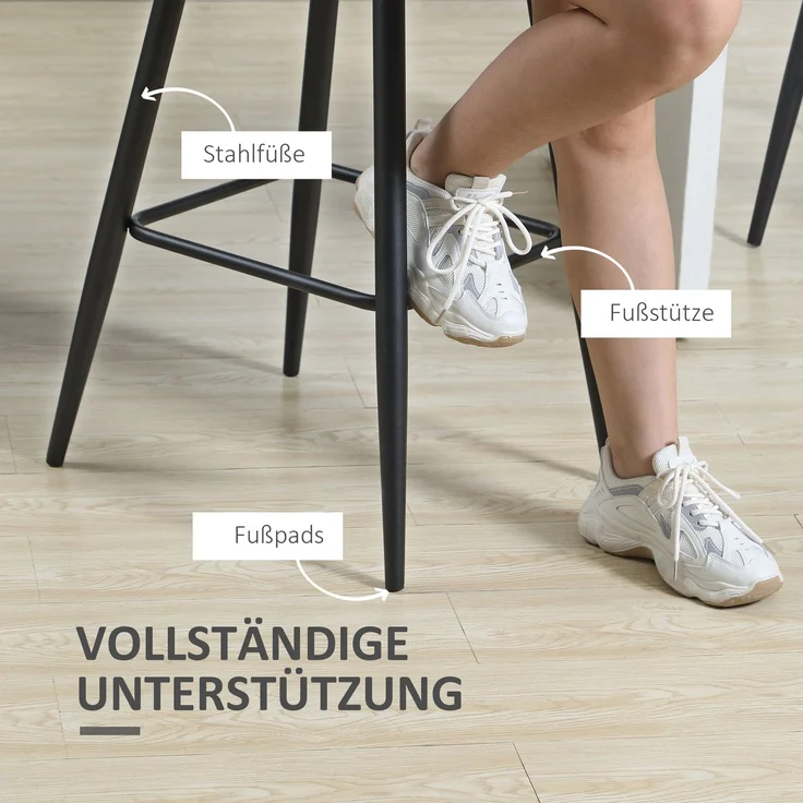 HOMCOM Barhocker-Set, Polyester, Stahl, Grau, 42L x 55B x 103H cm – Bild 6