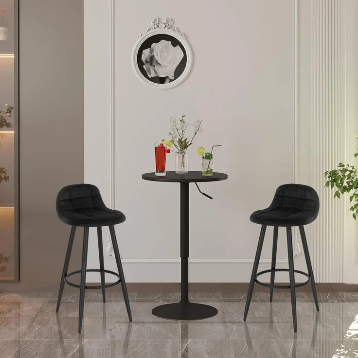 WOLTU Bartisch Stehtisch, höhenverstellbarer Tisch 69,5-91,5 cm, multifunktionaler Partytisch in Wohnzimmer Küche Balkon, Bistrotisch aus MDF Metall, Schwarz, BT35sz – Bild 4