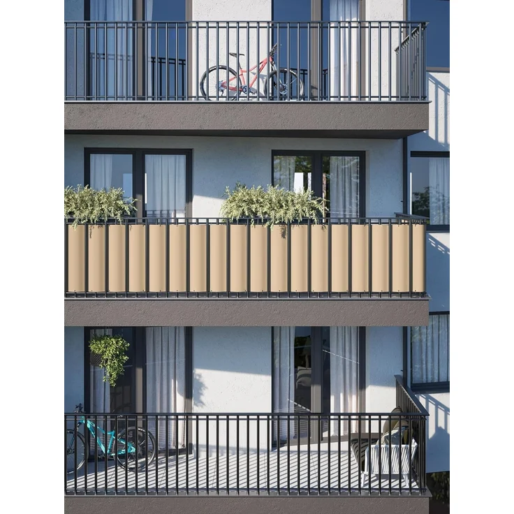 COVER IT Balkon Sichtschutz Ohne Bohren Balkonsichtschutz Beige mit Ösen 95x300 cm Sichtschutz Balkon Ohne Bohren - Sichtschutz für Balkon Terrasse - Sichtschutz Balkongeländer – Bild 6