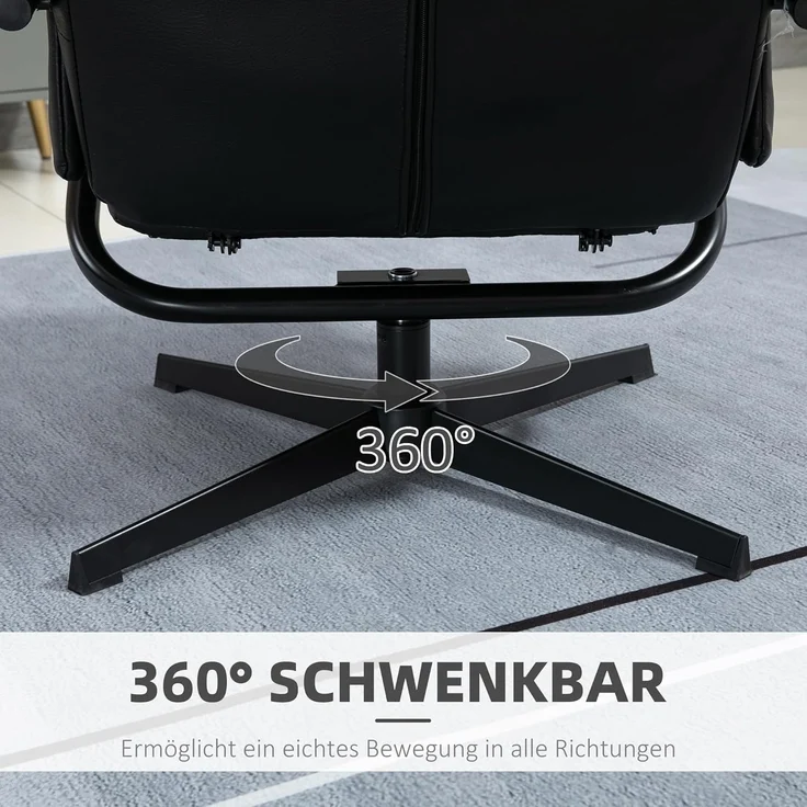 HOMCOM Polsterstuhl drehbarer Relaxsessel mit Hocker (Ruhesessel, 2 St), für Wohnzimmer, Büro, Kunstleder, Stahl, Schwarz – Bild 6