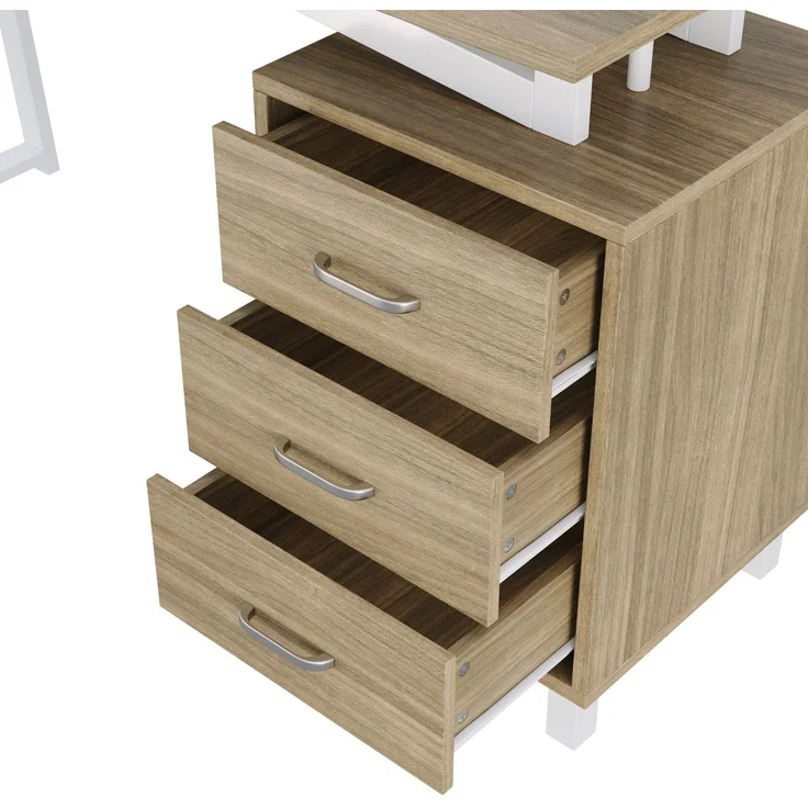 Schreibtisch mit MDF-Platte, 3 Schubladen, 130x55x75 cm, Naturholzfarben/Weiß – Bild 8