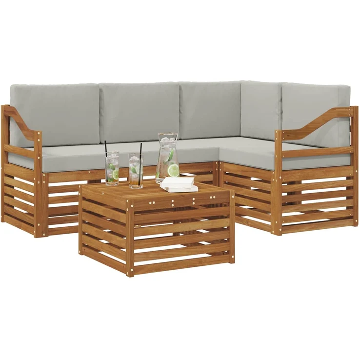 vidaXL Outdoor-Sofagarnitur 5 stk. 4-Sitzer Natur und Hellgrau 3374786 – Bild 3