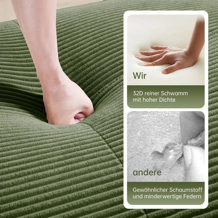 Leawin Sofa Modulares Cord-Loveseat 2-Sitzer Sofa – Flexibles Wohnzimmer-Sofa, Gemütliches Cordsofa mit rutschfester Basis & geschwungenen Armlehnen – Bild 2