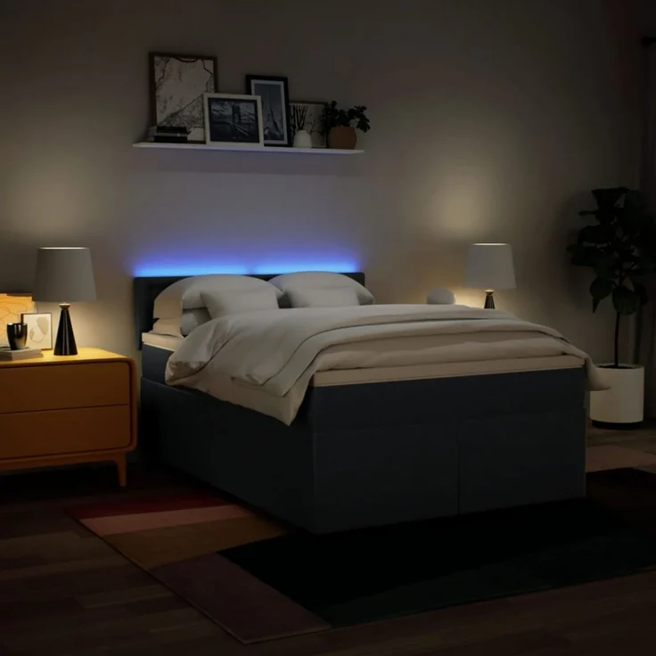 vidaXL Boxspringbett mit Matratze Blau 160x200 cm Stoff 3288259 – Bild 5