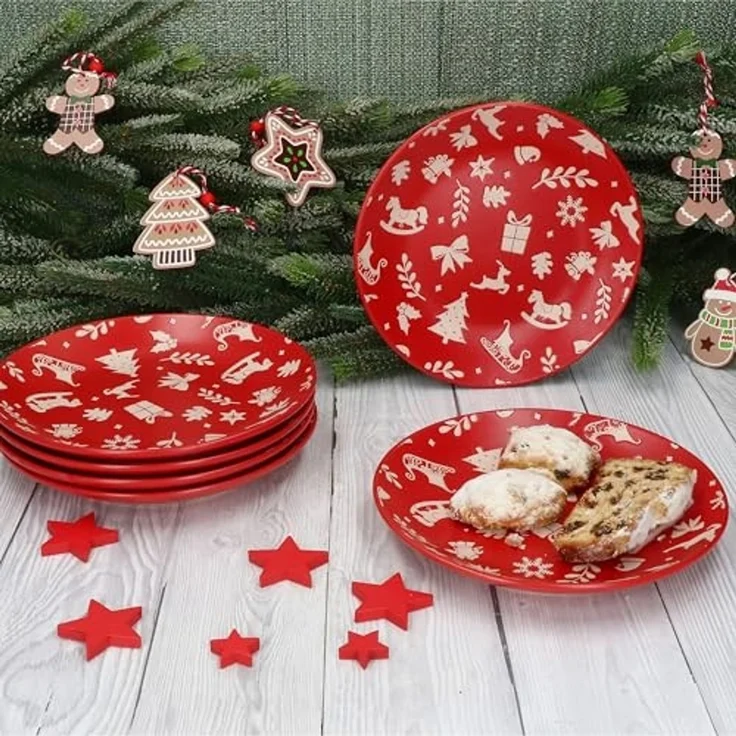 MamboCat Frühstücksteller 6er Set Advent Kuchenteller Ø20cm Rot Weihnachten Dessert Gebäck – Bild 3