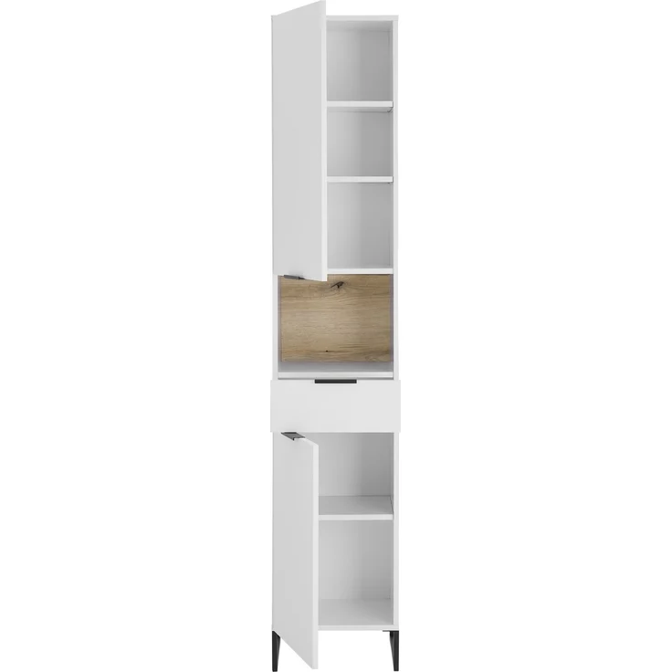 Hochschrank >Denver< 2 Türen, 1 Schublade, weiß / evoke eiche dekor - 38x195x32cm (BxHxT) – Bild 5