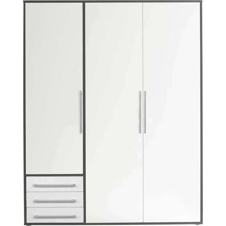 Stella Trading LYSS Kleiderschrank weiß mit Schubladen - Vielseitiger Schlafzimmerschrank 3-türig in Weiß, Graphitfarben - 155 x 194 x 58 cm (B/H/T)