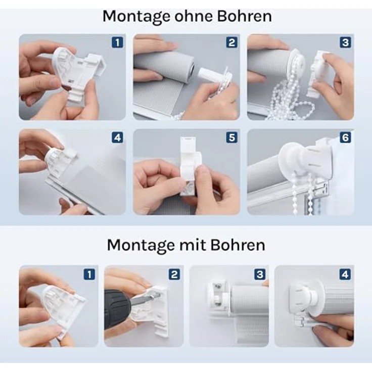 WOLTU Doppelrollo Klemmfix ohne Bohren 40x130 cm, Grau – Bild 7